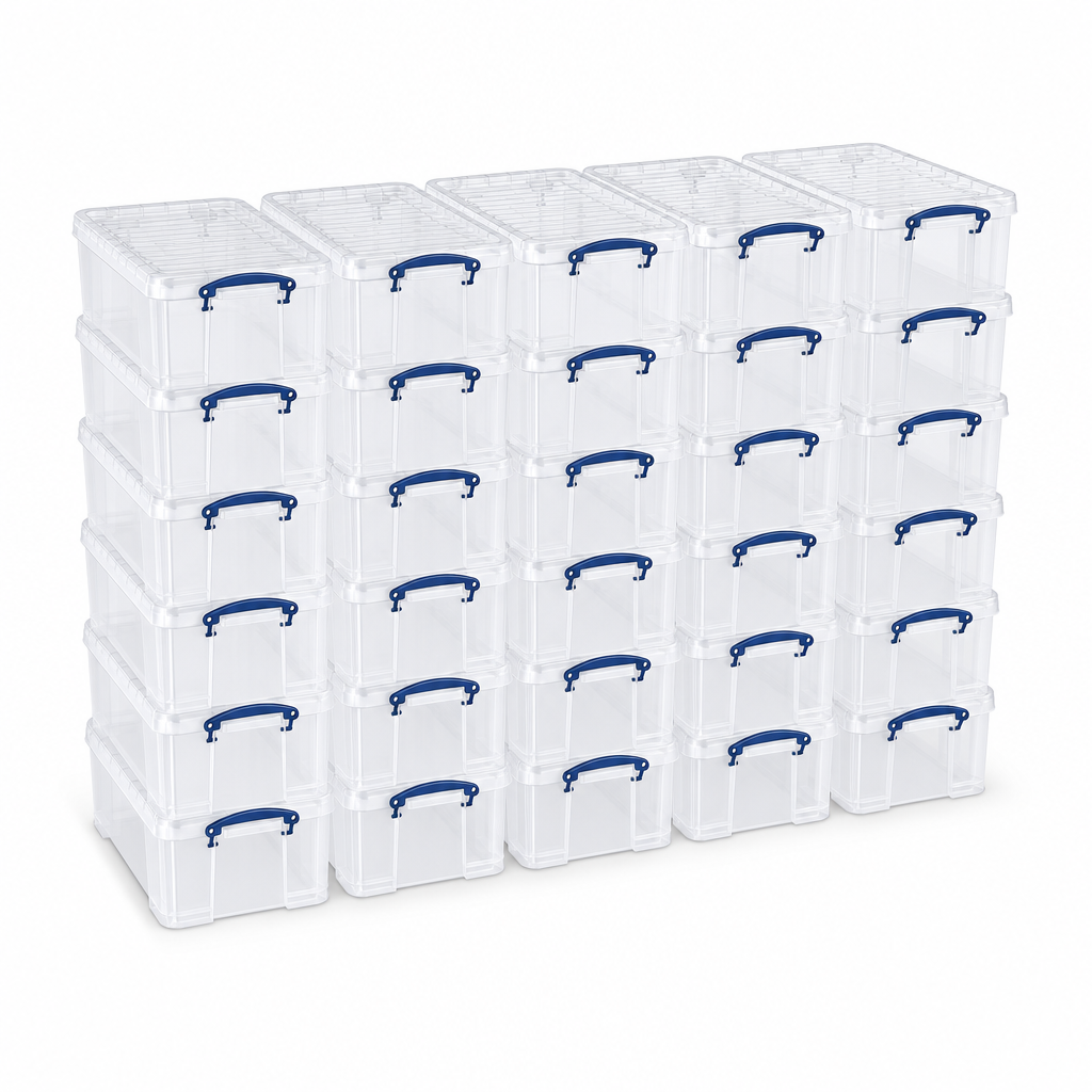 Pack of 30 Clear 35 Litre Storage Boxes with Lids