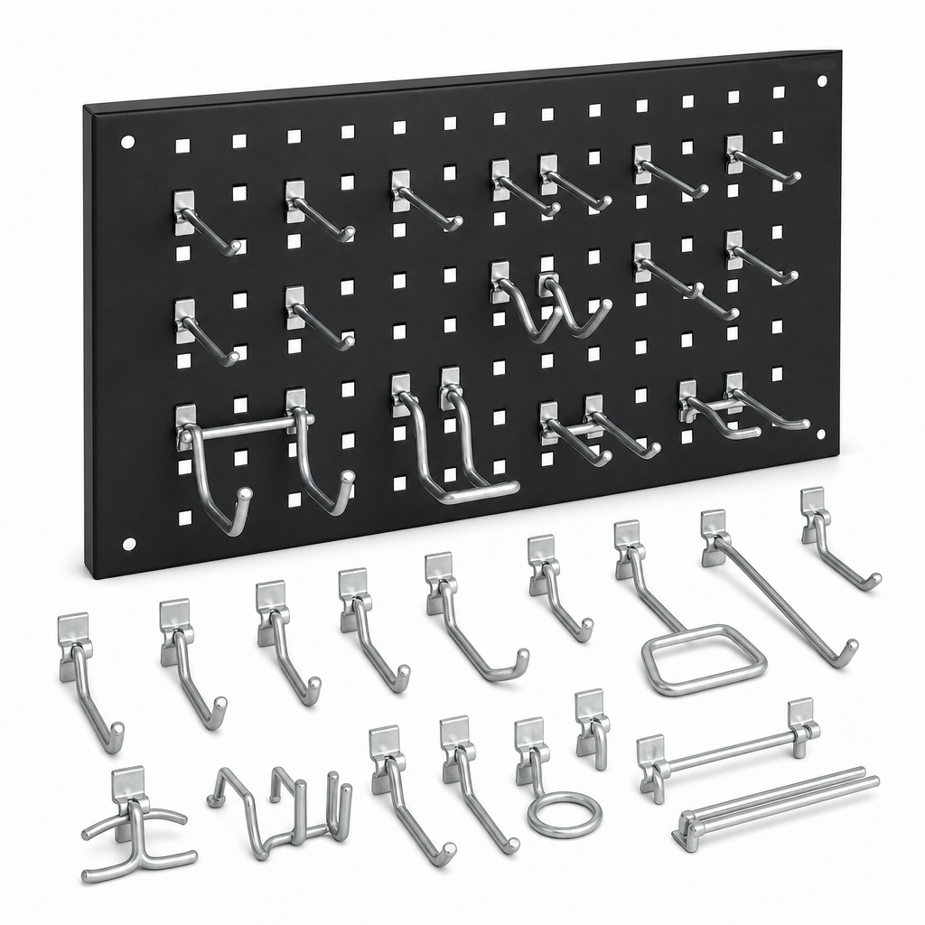 Perforated Panel Hook Kit for Tool Storage with 15 Hooks