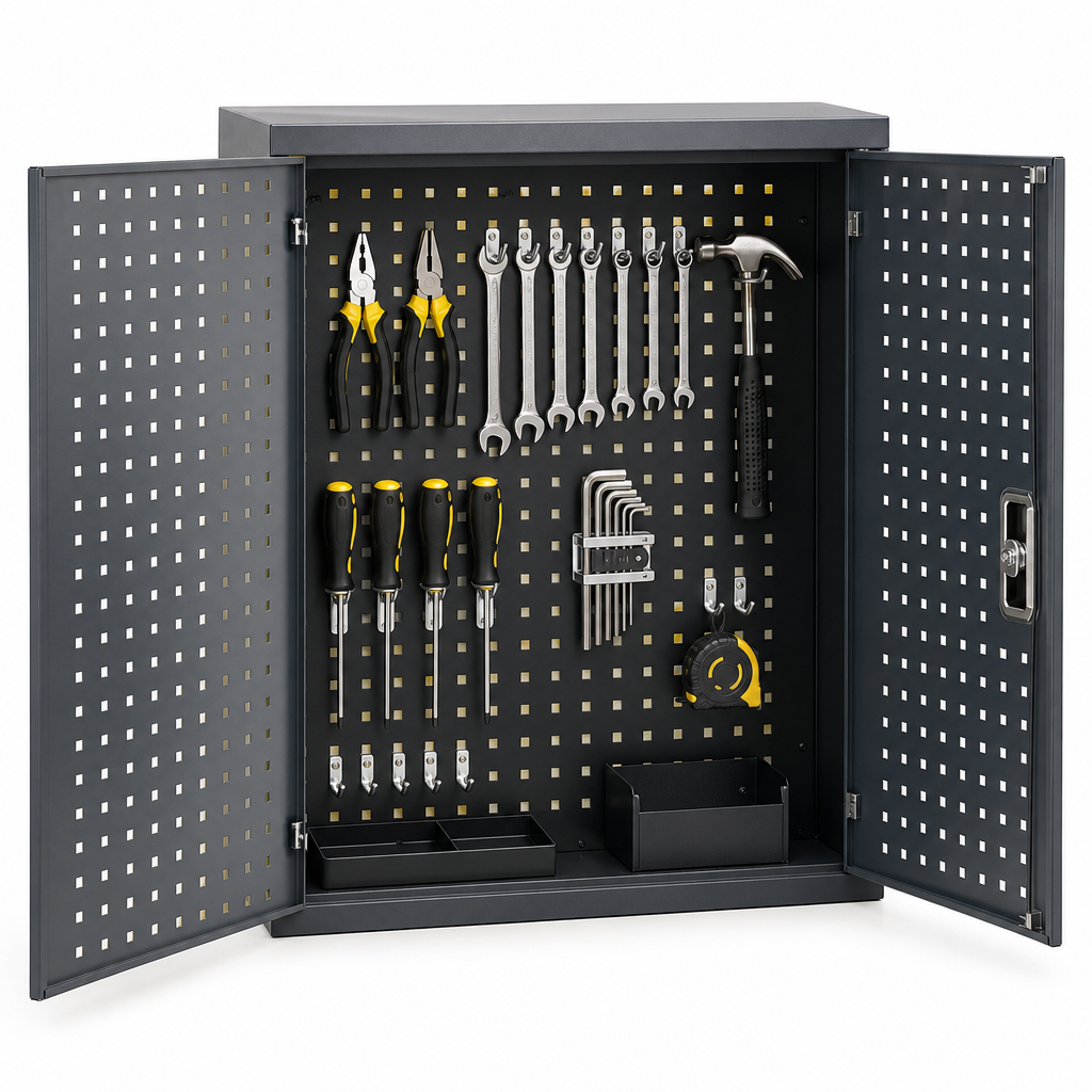 Perforated Wall Cupboard With 20 Hook Tool Storage Kit 700x800mm