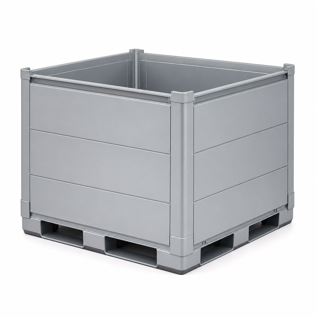 Plastic Pallet Boxes with Solid Sides and Forklift Skids