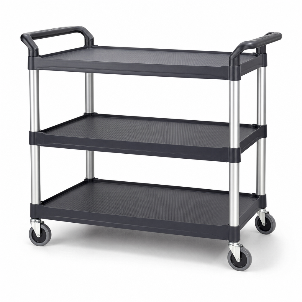 Plastic Shelf Trolley with 3 Flat Shelves, 150kg Capacity