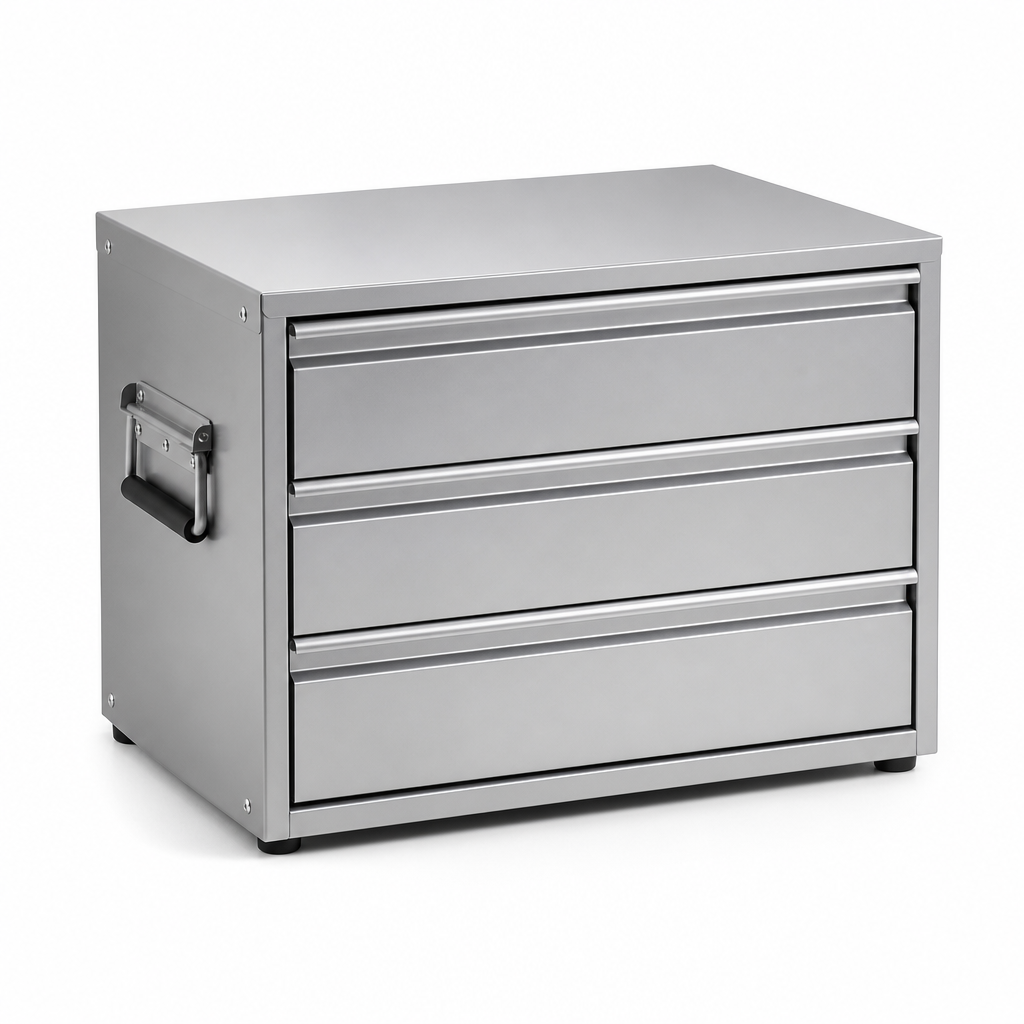 Portable 3 Drawer Cabinet with Silver Finish