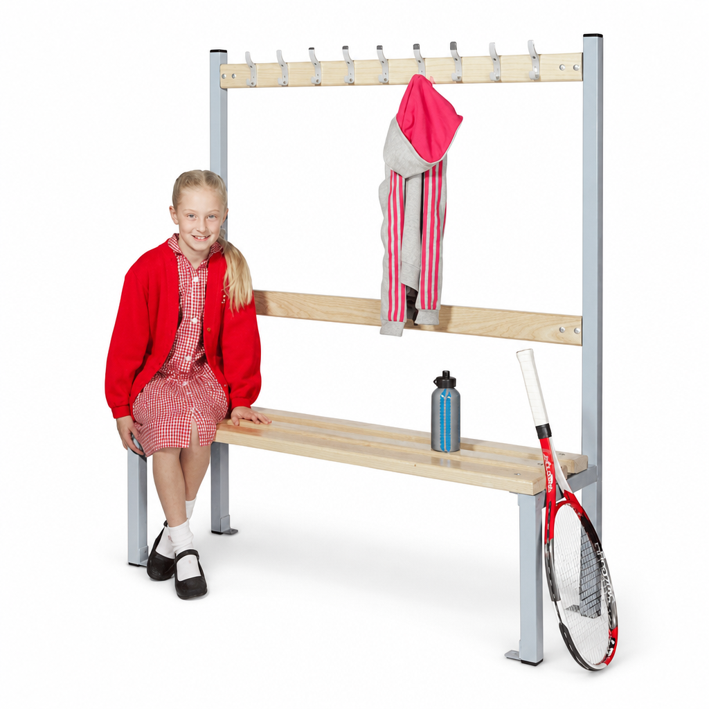 Primary School Single-Sided Changing Room Bench with Coat Rail
