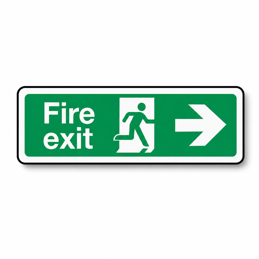 Right Arrow Fire Exit Safety Sign – Text and Pictogram