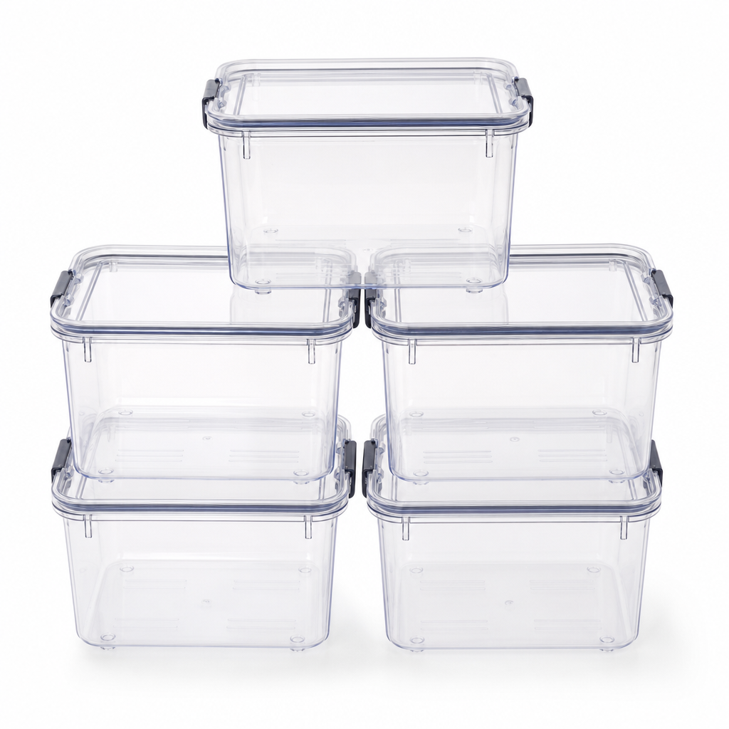Set of 5 Clear Food-Grade Plastic Storage Boxes