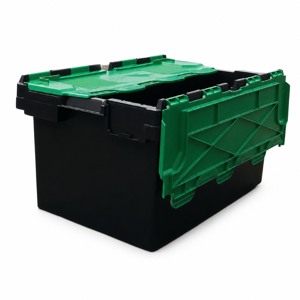Set of 5 x 80L Black Recycled Plastic Storage Boxes with Lids