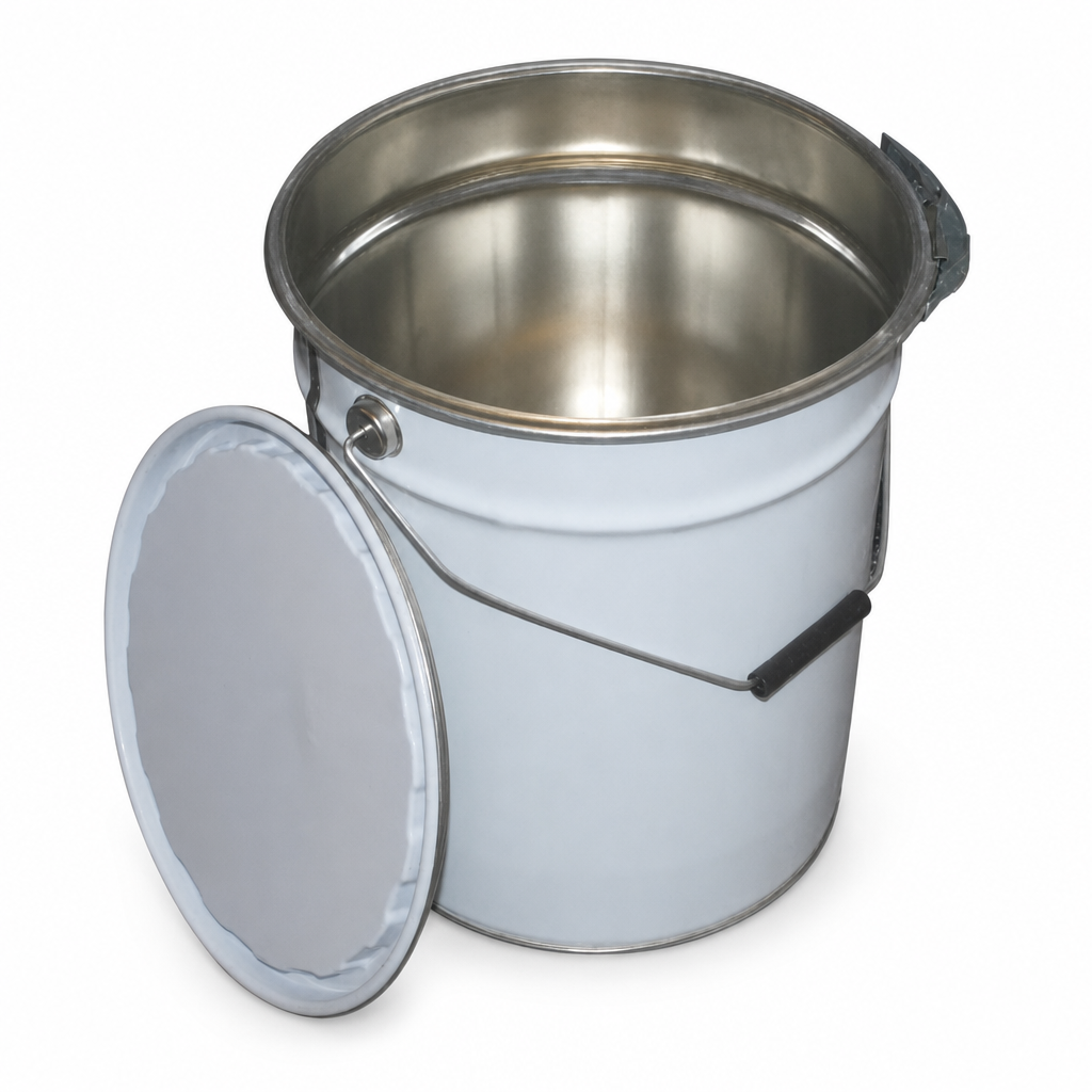 Set of 6 Tapered Tinplate Pails with Ring Latch Lids