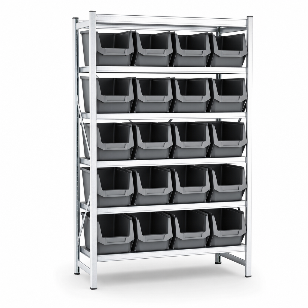 Shelving Bay with 16 Open Fronted Euro Containers 1600h x 915w
