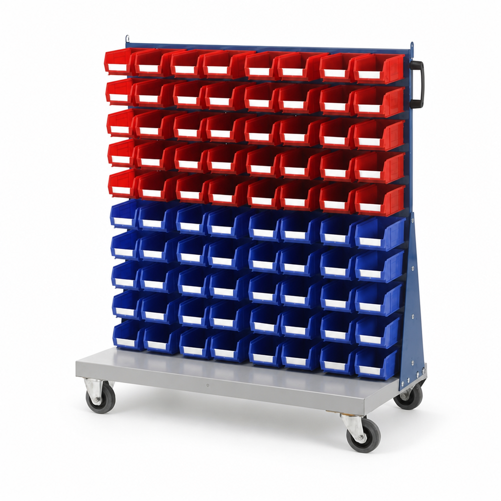 Single Sided Louvre Panel Trolley with Storage Bins