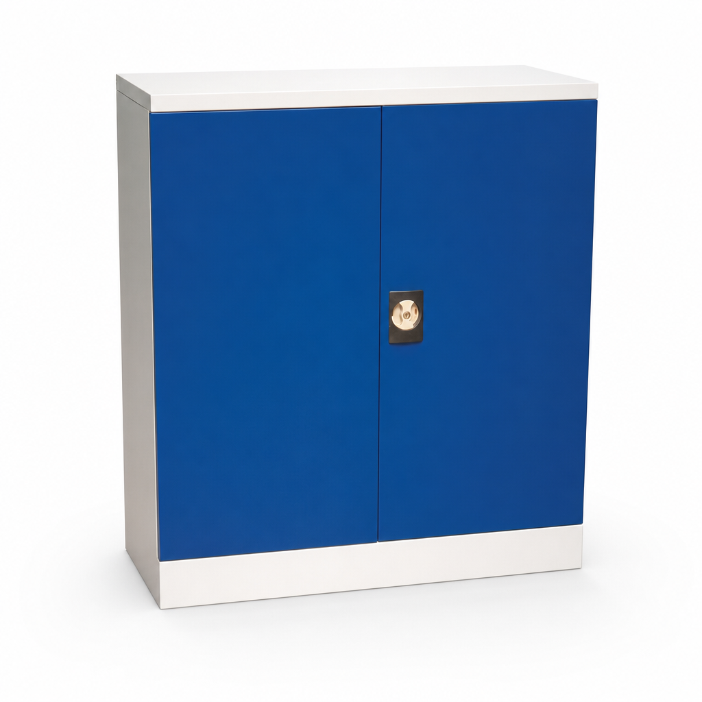 Small Blue Tool Cupboard with Louvre Panels – Flat Pack