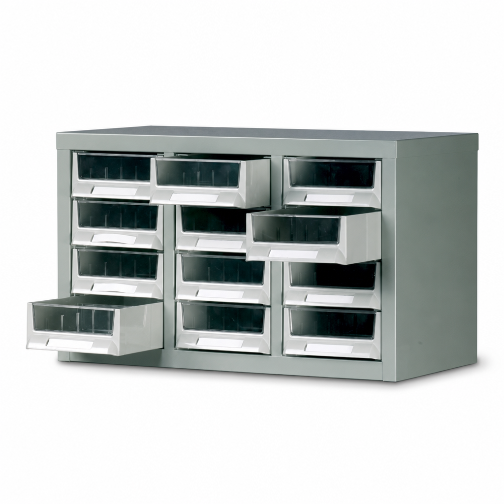 Small Parts Storage Cabinet with Plastic Bins
