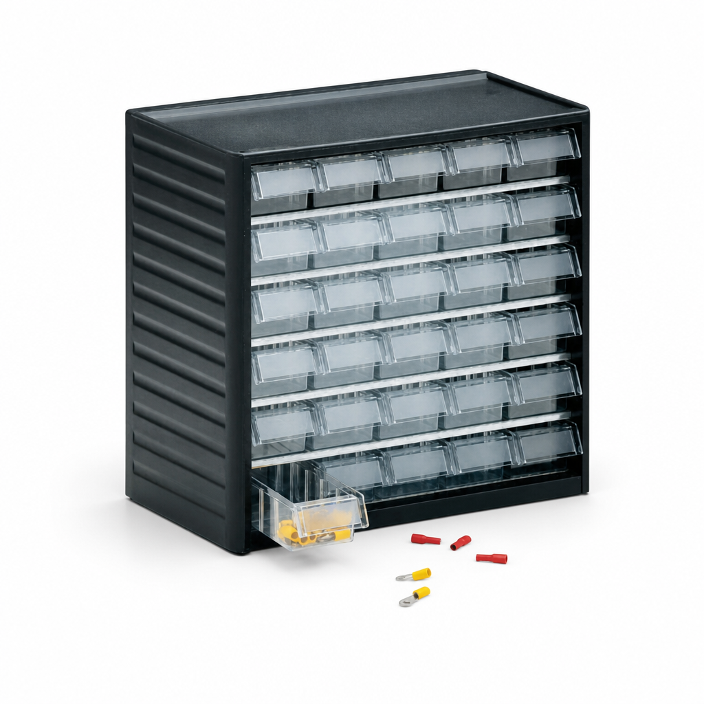 Small Parts Storage Drawer Cabinets with Plastic Bins