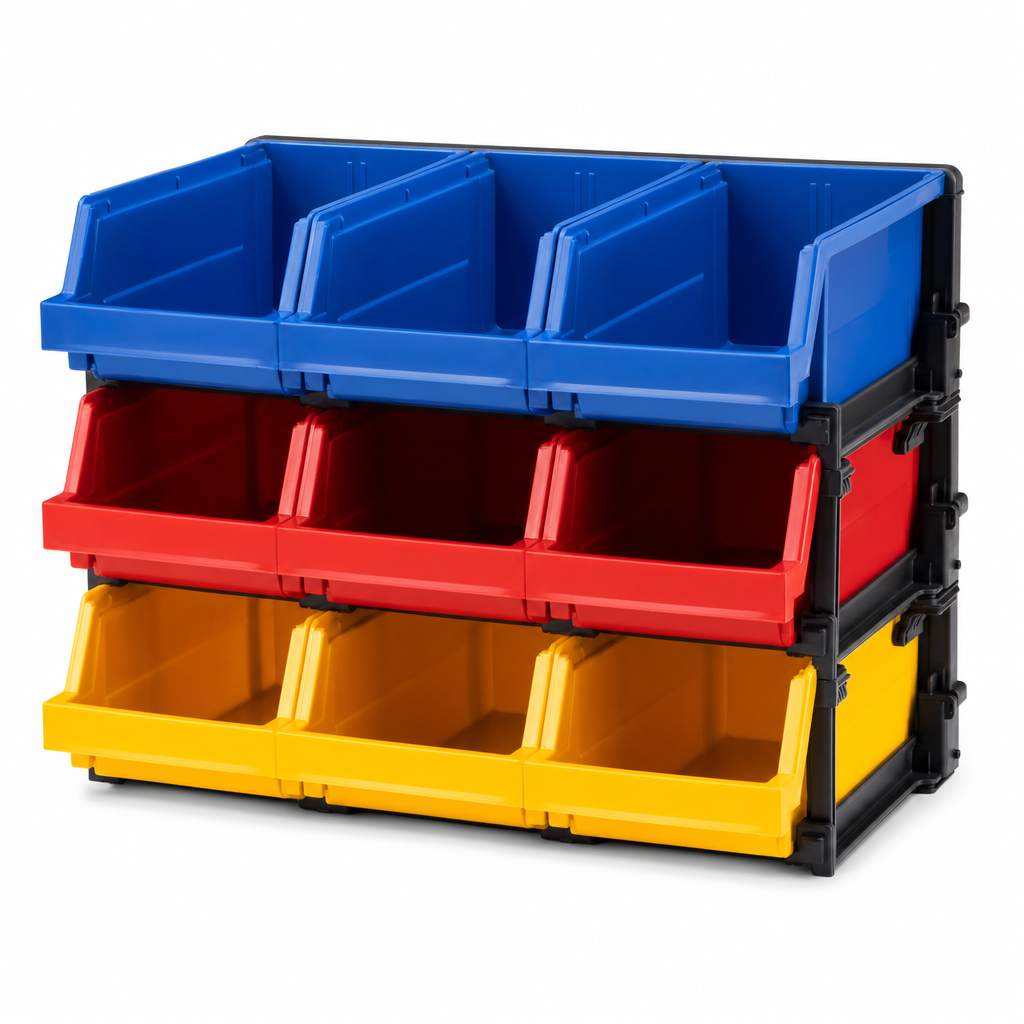Stackable Plastic Shelving Bins for Small Parts Storage