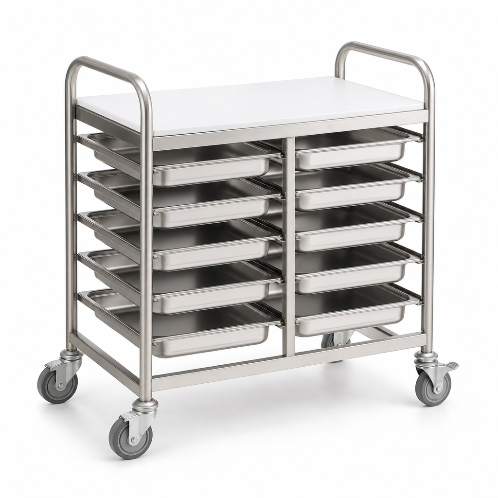 Standard Steel Tray Trolleys with White Table Top