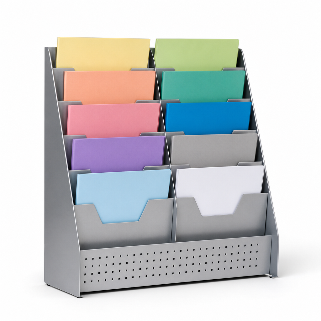 Steel Desk or Wall Display Unit with 10 Assorted A4 Pockets