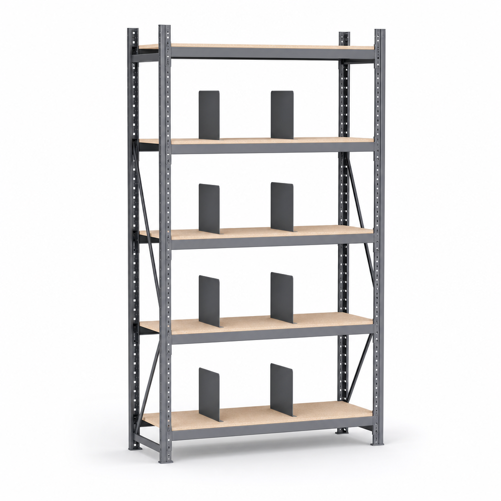 Steel Office Shelving with 5 Chipboard Shelves and 10 Dividers