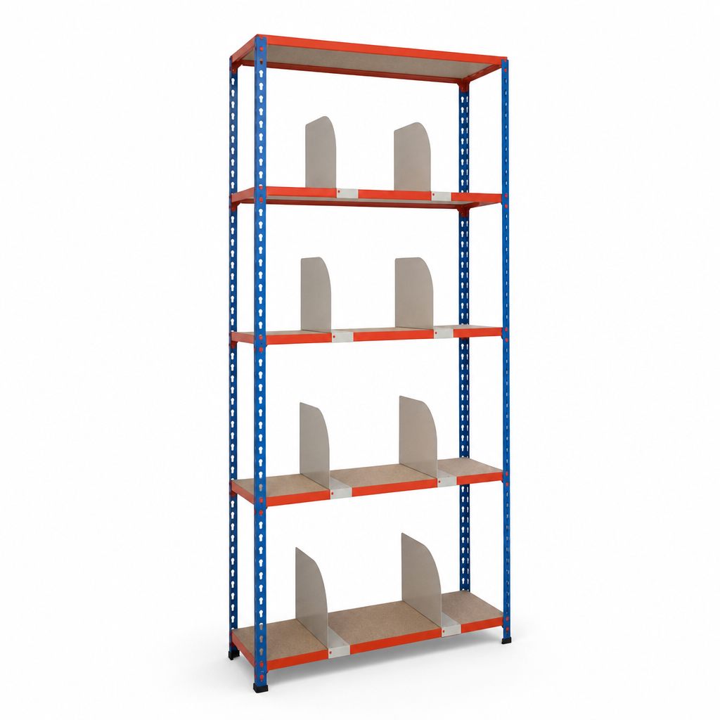 Steel Office Shelving with 5 Chipboard Shelves and 10 Dividers