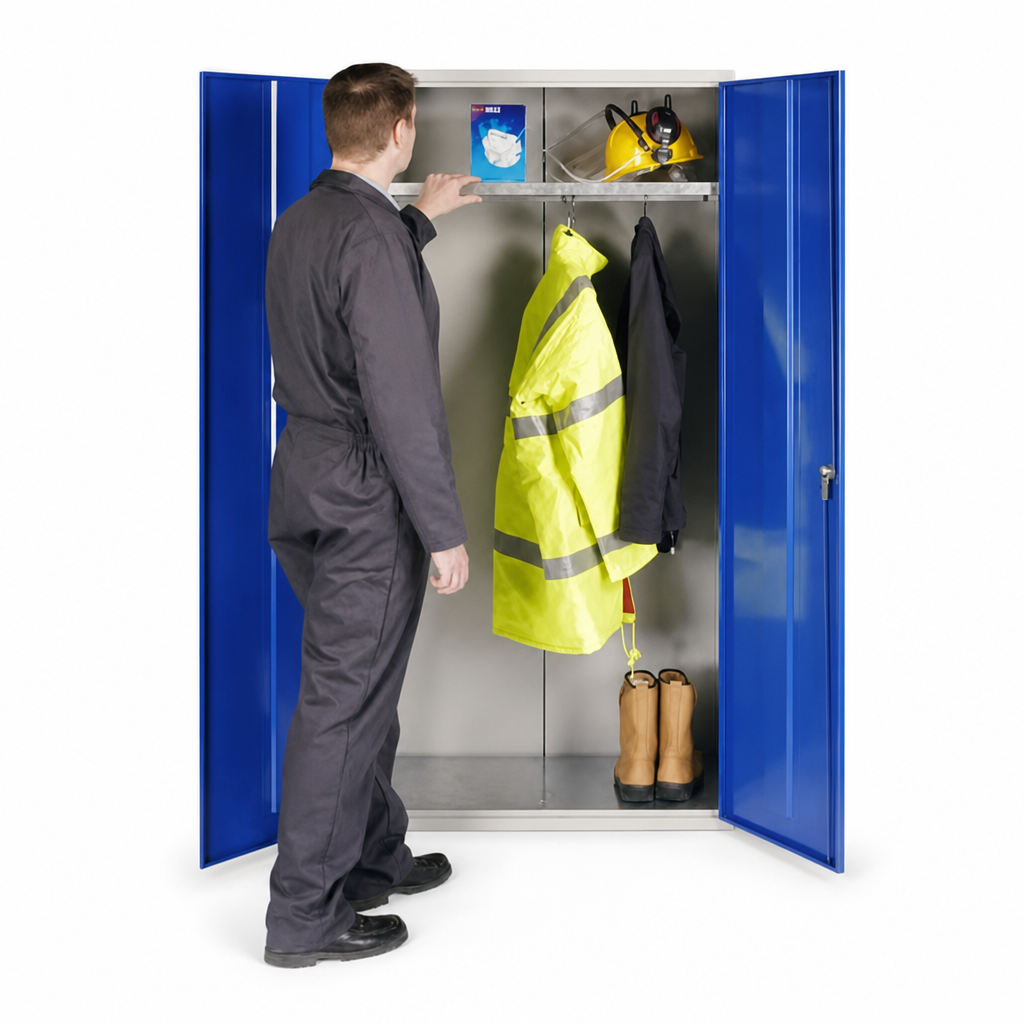 Steel PPE Wardrobe Cupboard with Hanging Rail and Shelf