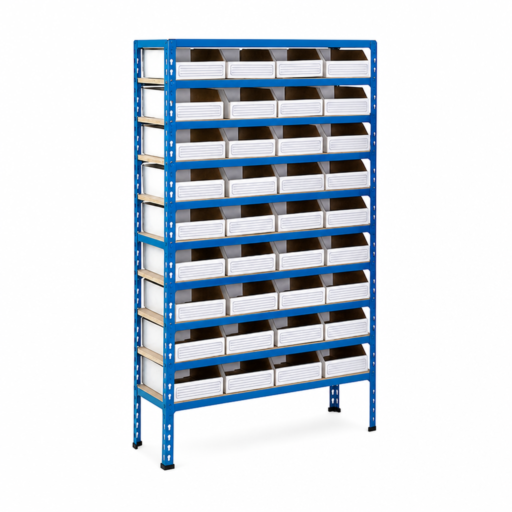 Steel Shelving Bay with 36 Cardboard Picking Bins