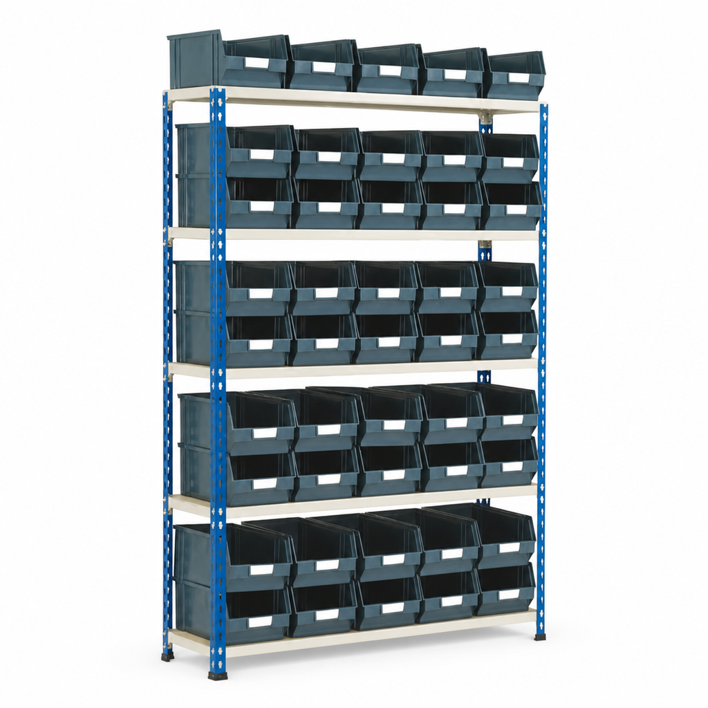 Steel Shelving Bay with 45 Small Parts Picking Bins