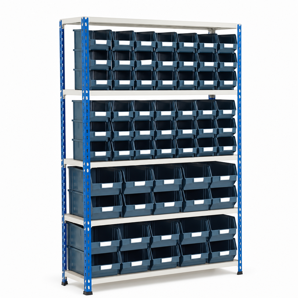 Steel Shelving Bay with 62 Small Parts Picking Bins