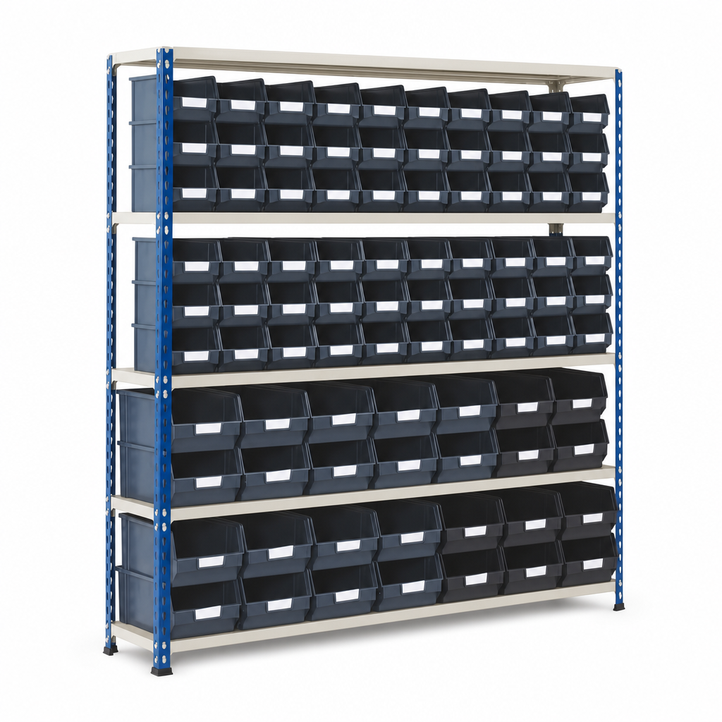 Steel Shelving Bay with 88 Plastic Picking Bins 1600h x 1525w