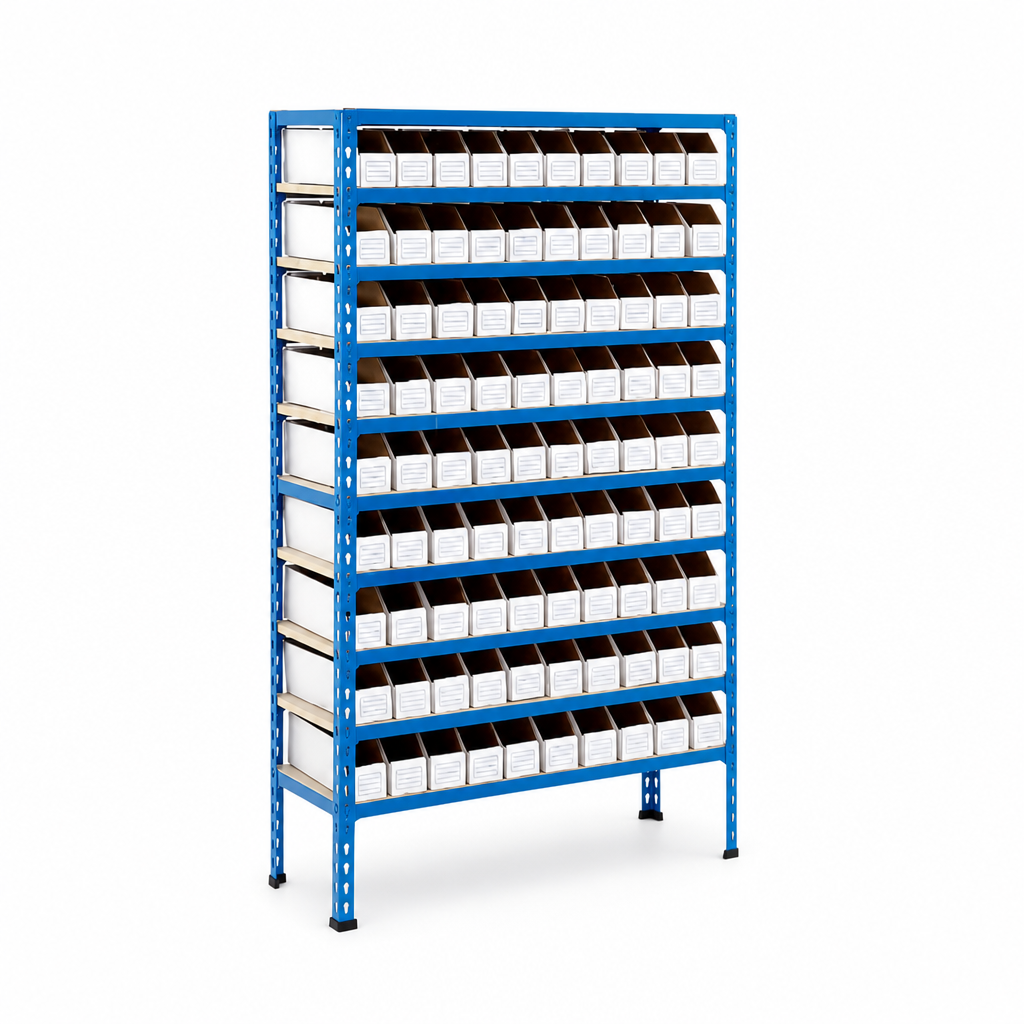 Steel Shelving Bay with 90 Cardboard Picking Bins