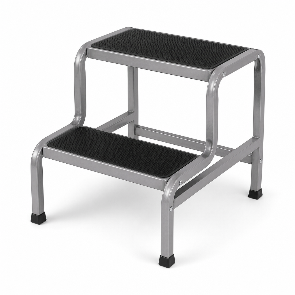 Steel Step Stool with Two Wide Steps and Anti-Slip Mat