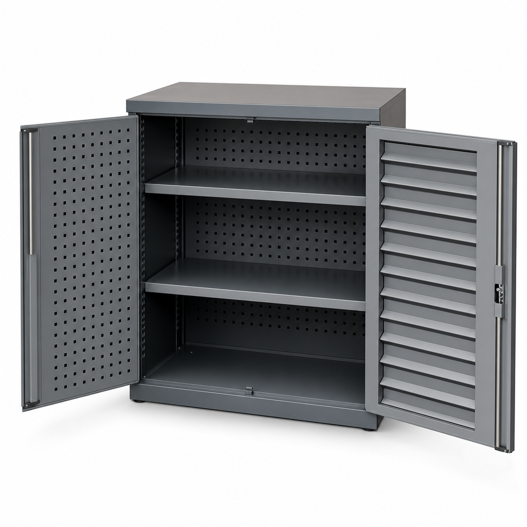 Steel Tool Storage Cupboard with Perforated & Louvre Panels 1200x1050x650