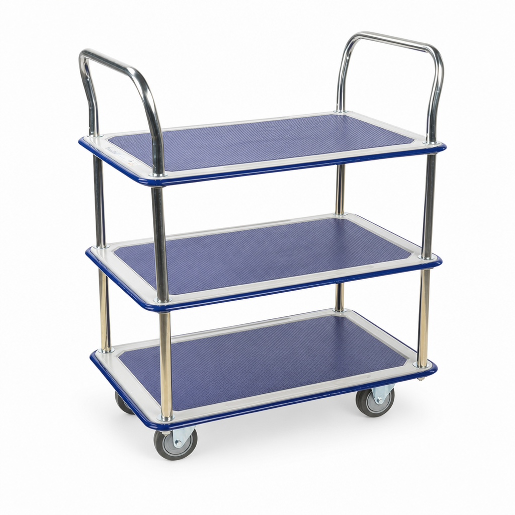 Steel Tray Trolley with 3 Anti-Slip Shelves 200kg Capacity