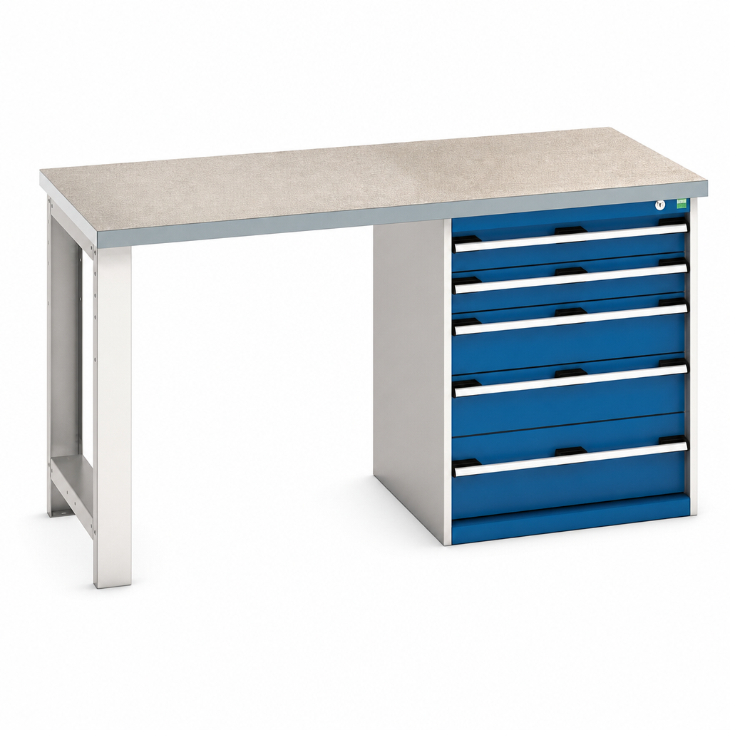 Steel Workbench with 5 Drawers and Lino Worktop