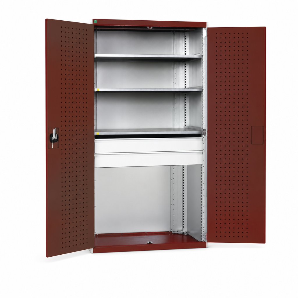 Tall Metal Storage Cabinet with 2 Drawers and 3 Shelves 2000x1050x650mm