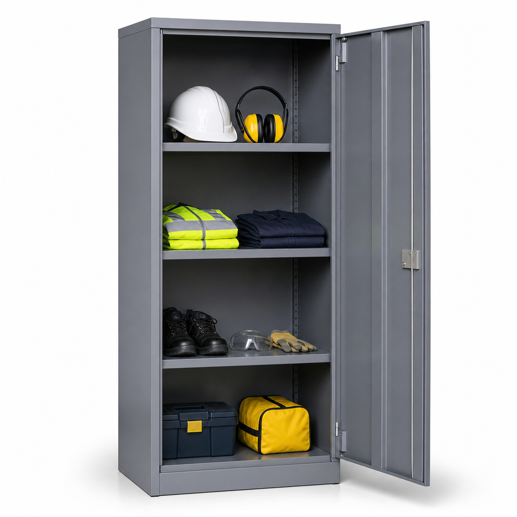 Tall Steel PPE Storage Cupboard with 3 Shelves 1830mm High