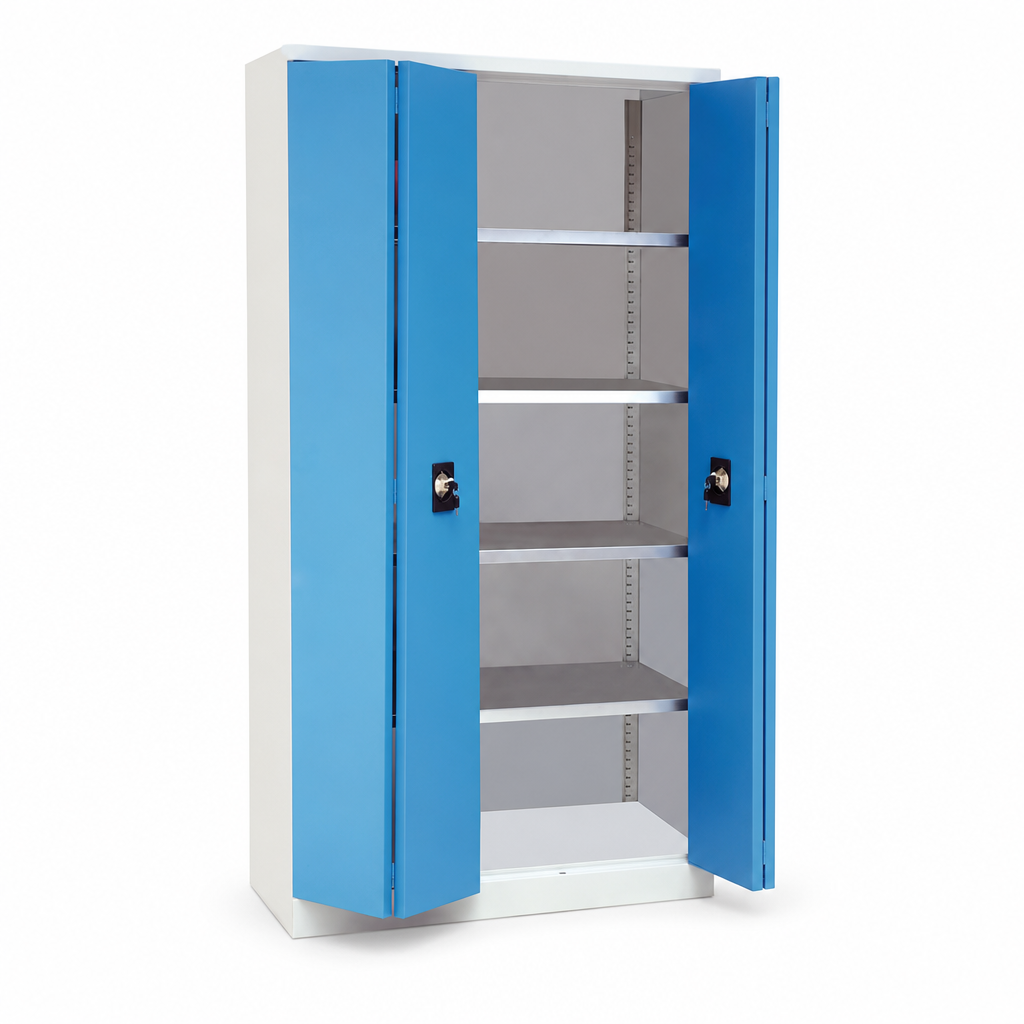 Tall Steel Storage Cabinet with Bifold Doors