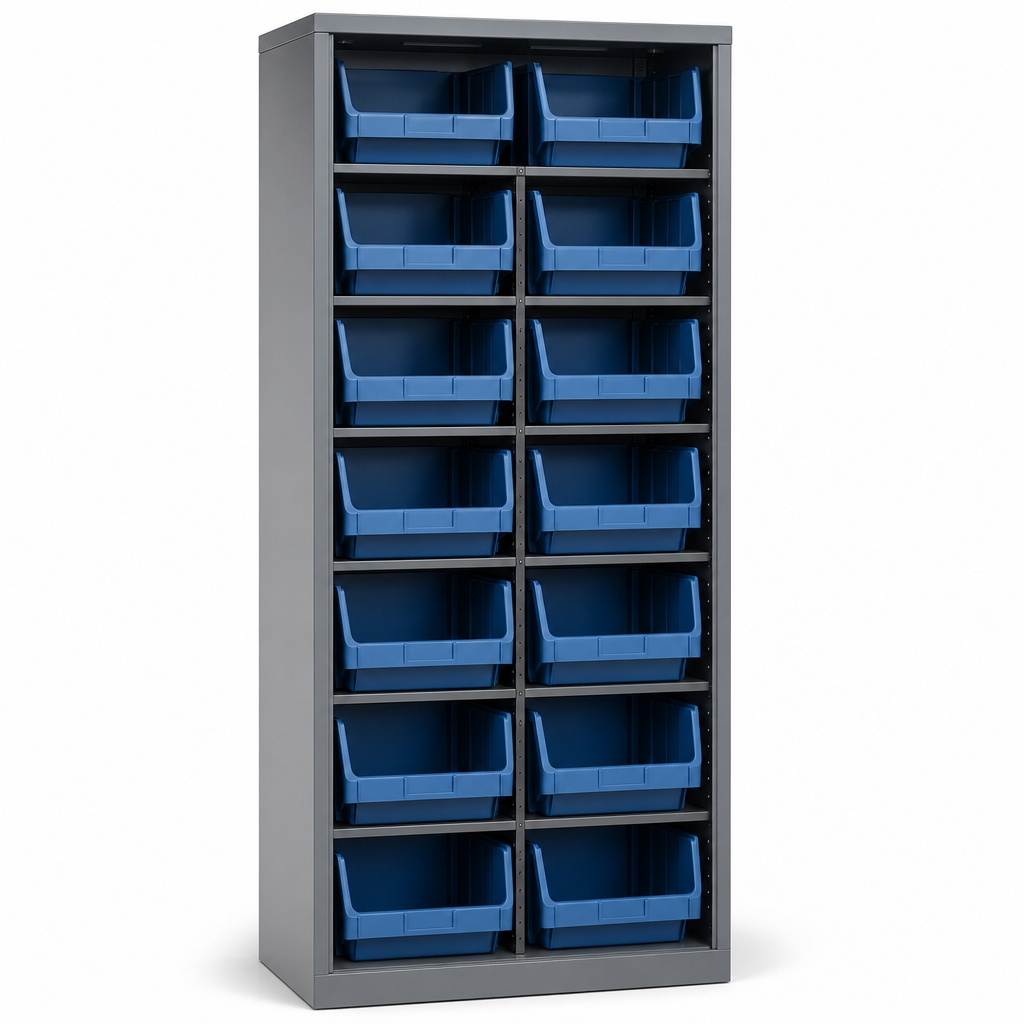 Tall Workshop Storage Cabinet with 14 Bins 2000x800mm