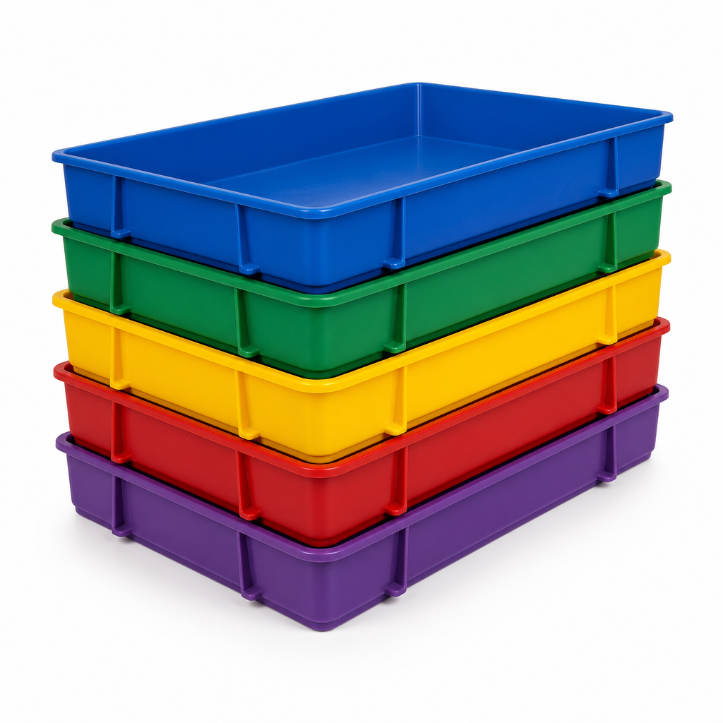 Triple A4 Plastic Storage Trays, Solid Colours, 30L, Pack of 5