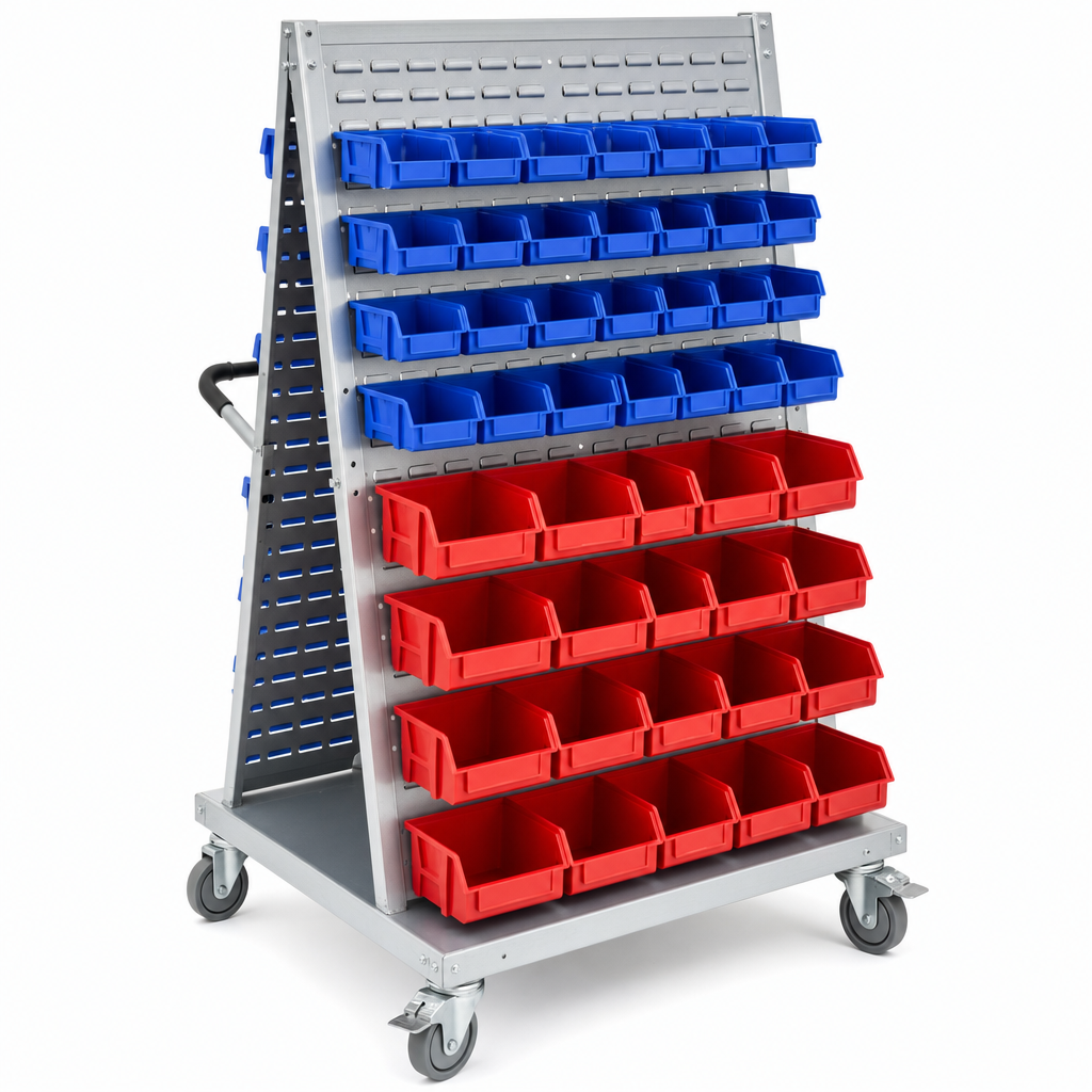 Two-Sided Louvre Panel Trolley with Picking Bins