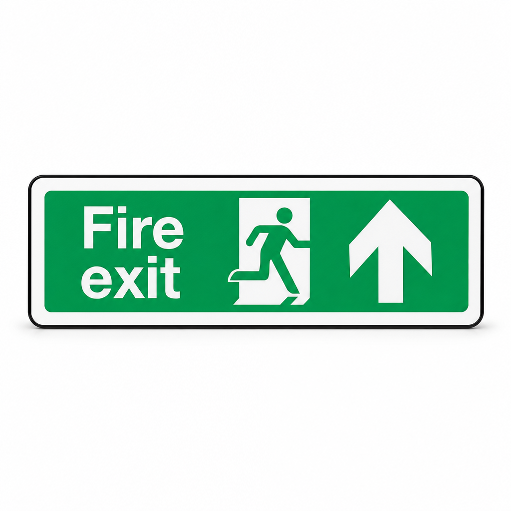 Upward Arrow Fire Exit Safety Sign in Aluminium, PVC or Vinyl