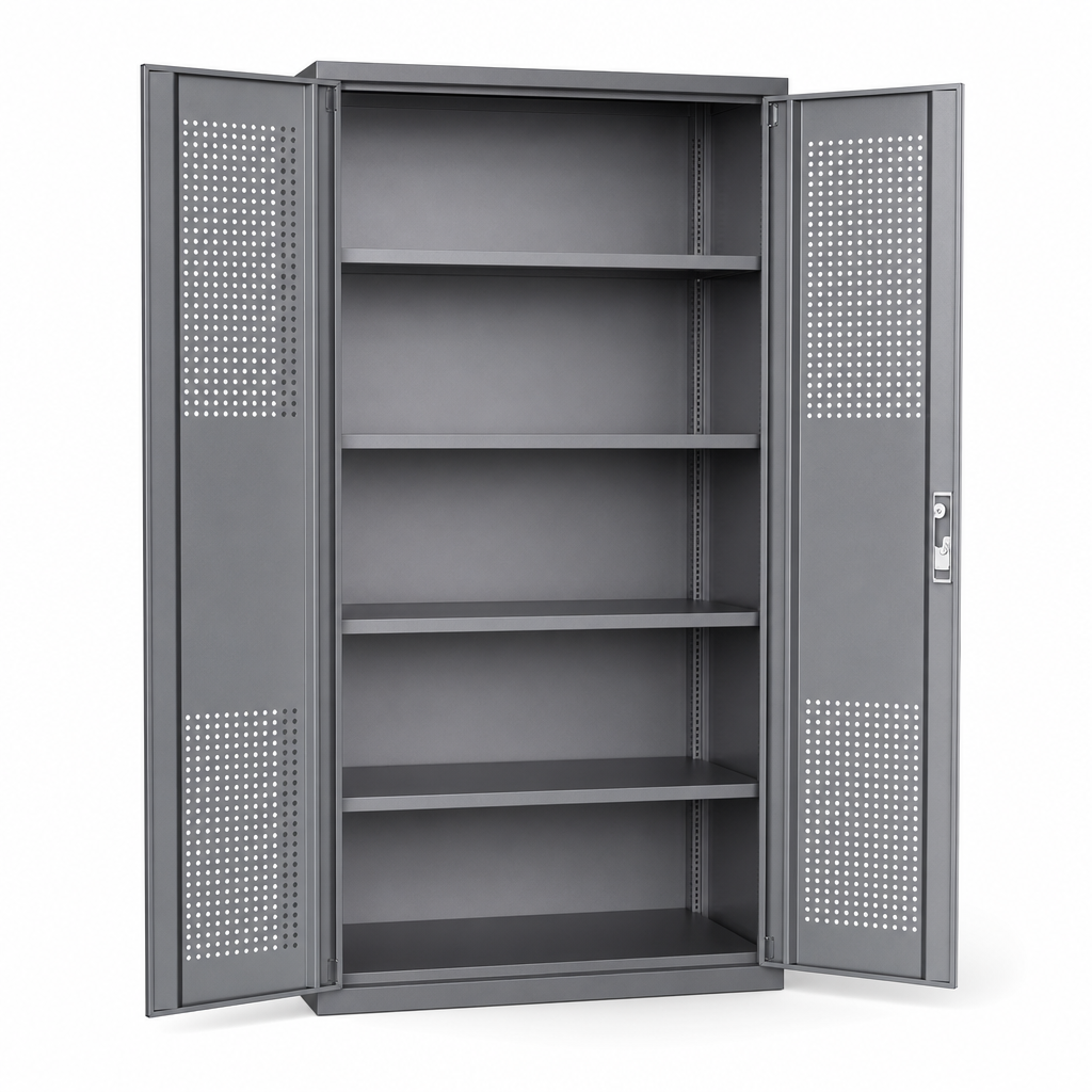 Ventilated Metal Storage Cupboard with 4 Adjustable Shelves