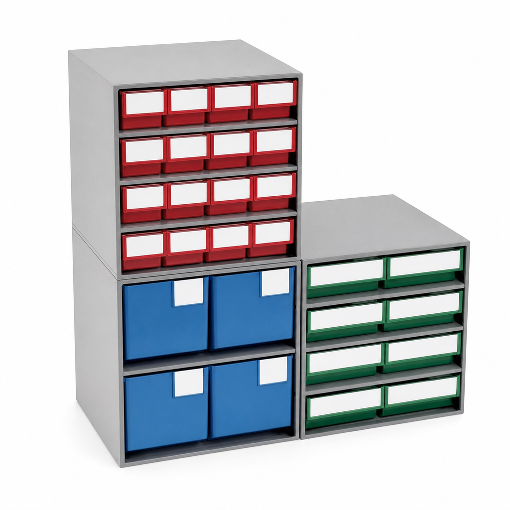 Wall Mounted Colour Coded Small Parts Bin Cabinets