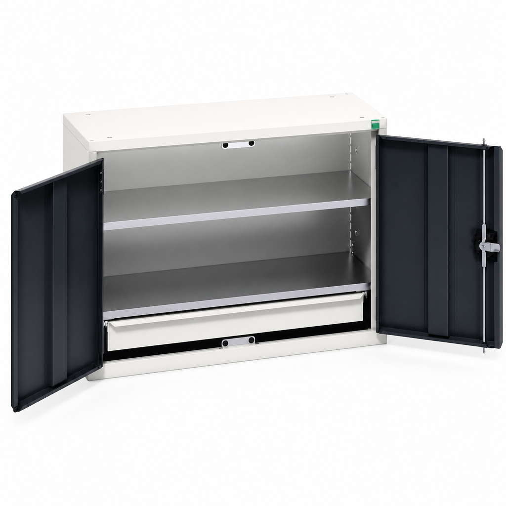 Wall Mounted Metal Cabinet with Shelves and Drawer 600x800mm