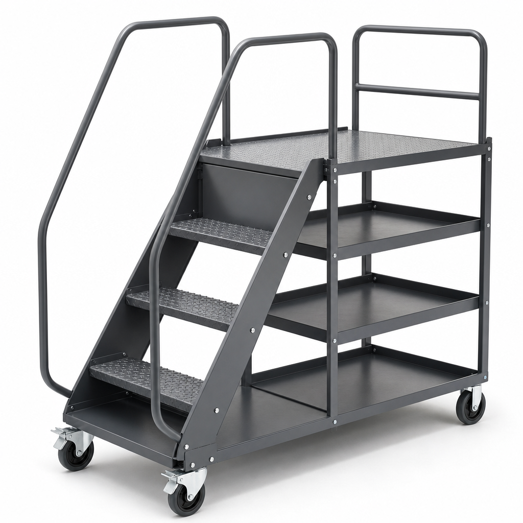 Warehouse Picking Trolley with Integrated Steps