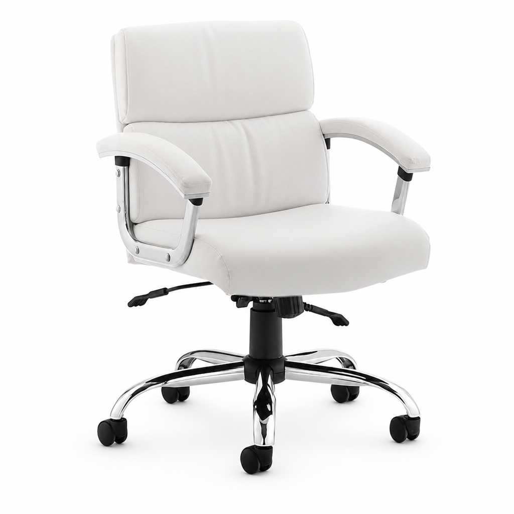 White Leather Executive Office Chair with Fixed Arms