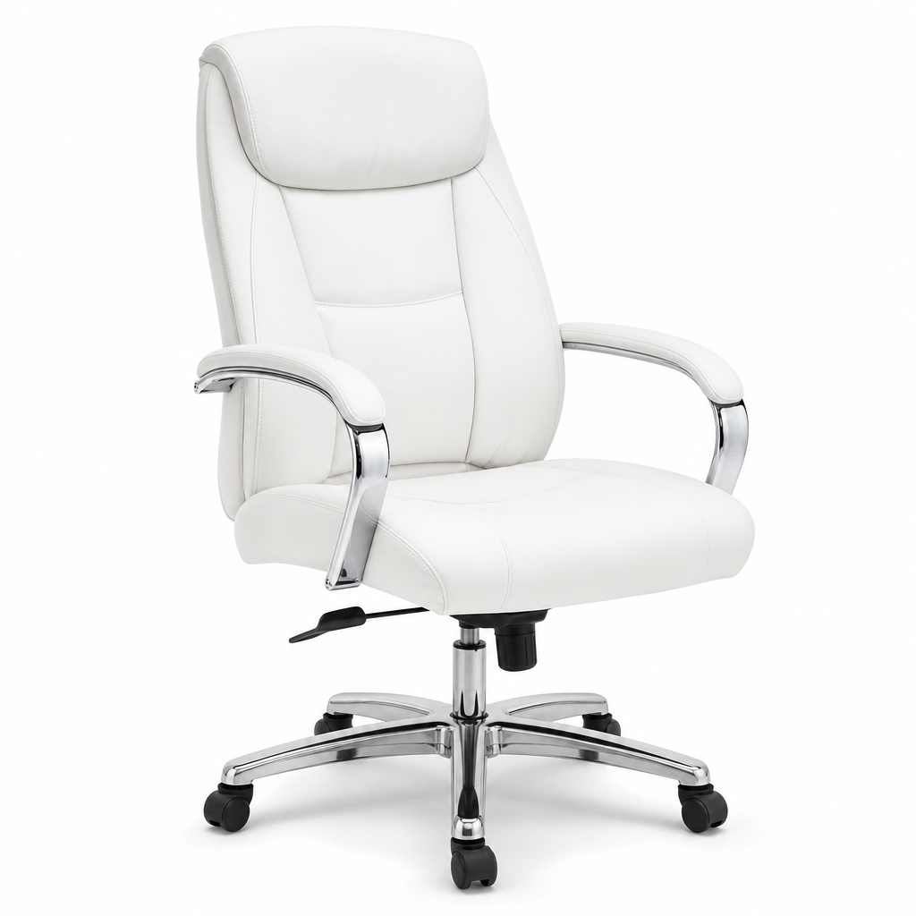 White Leather Executive Office Chair with Fixed Arms