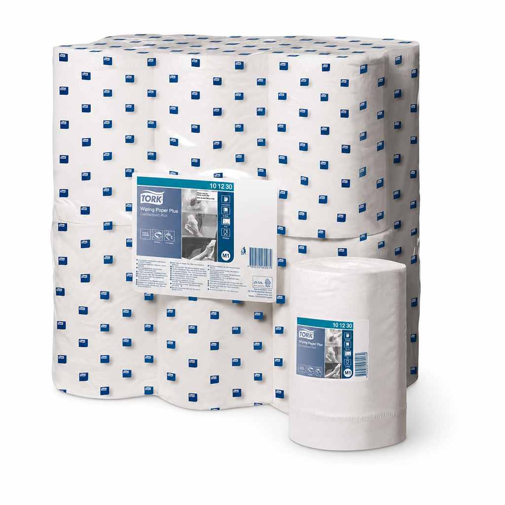 White Mini Centrefeed Wiping Paper Rolls Pack of 12