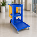 Commercial Cleaning Trolley with Shelves and Clips - Blue