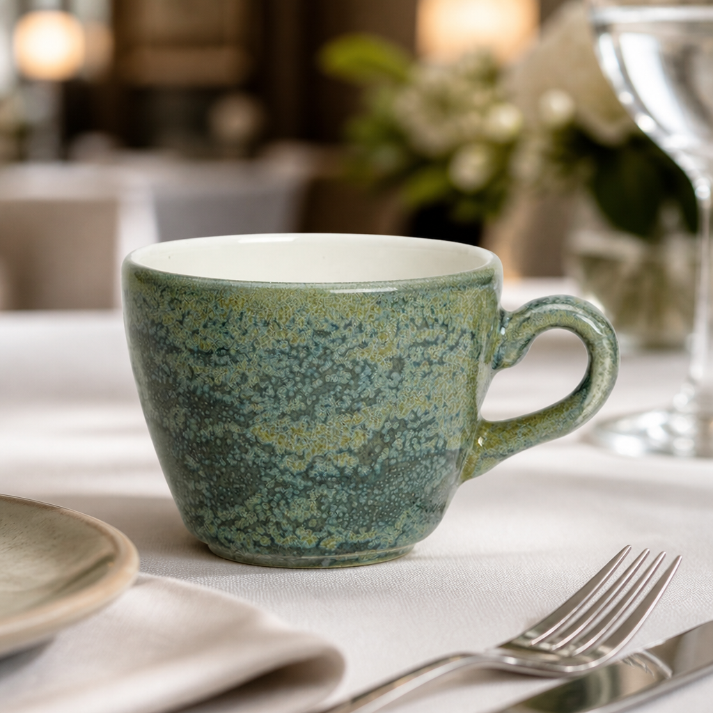 Commercial Jade Cups 85ml - 12 Pack Artisan Glazed Finish