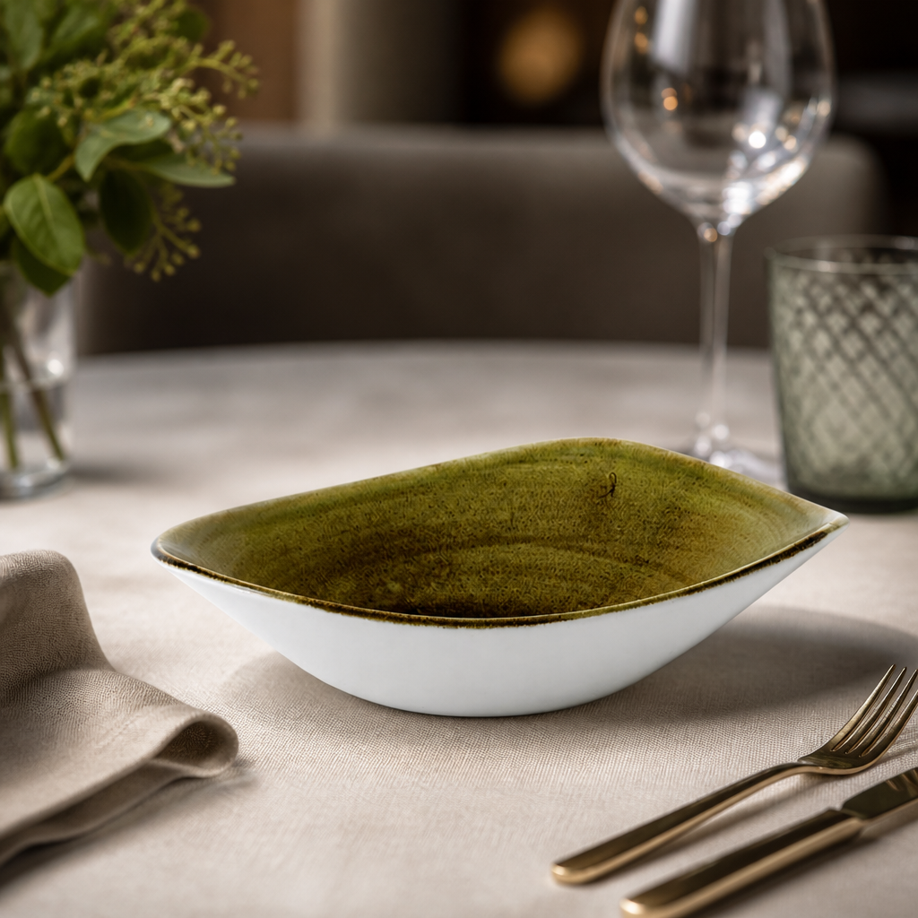 Commercial Plume Olive Triangle Bowls 21oz 12 Pack
