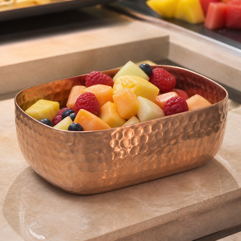 Copper hammered serving bowl 700ml metal dish