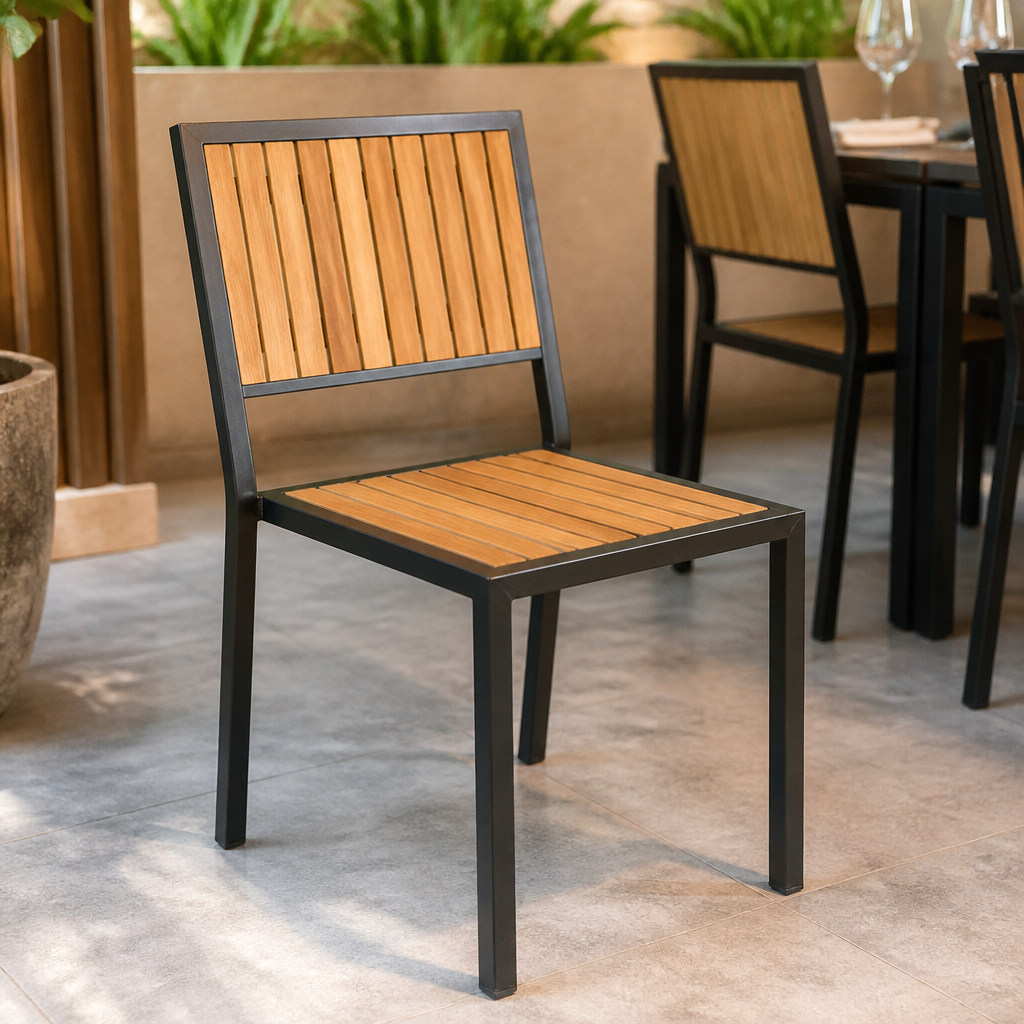 Commercial Outdoor Acacia Wood Side Chairs - 4 Pack